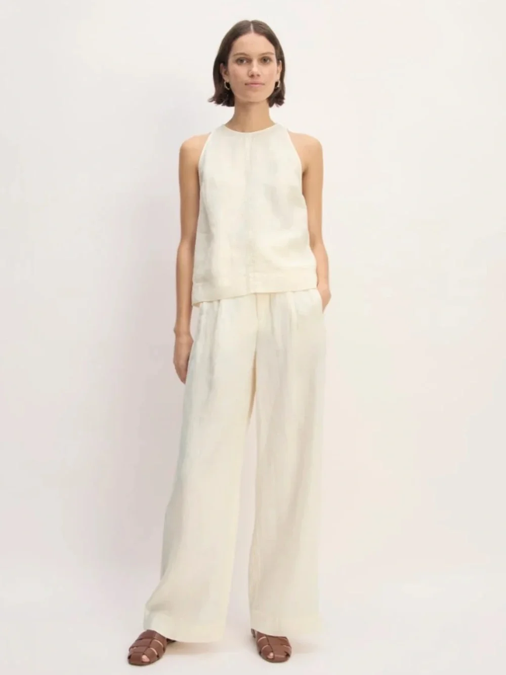 Everlane Cream Wide-Leg Linen Pants - Picture 1 of 10